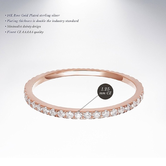 14K Rose Gold Simulated Diamond Band - Picture 2 of 7